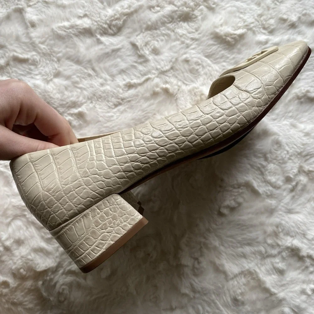 Tory Burch Georgia Square Toe‎ Croc-Embossed Leather Block Heel Pumps Size 8